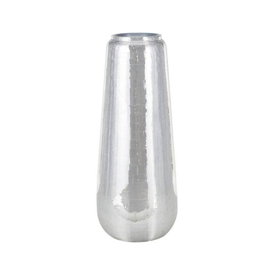 40" Silver Fiberglass Mosaic Floor Vase with Blue Interior,